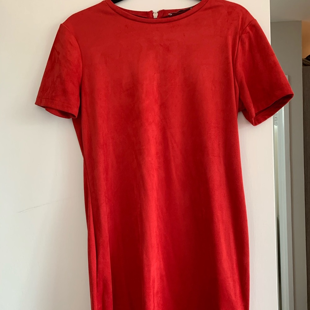 Zara - Red Suede T Shirt Dress